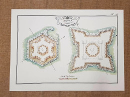 Pianta Di Due Fortificazioni Per Il Marzocco Toscana Nel 700 Litografia - Cartes Géographiques