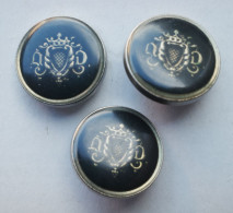 BOUTON -  3 Boutons Rond Métal Doré Blason Couronné 1.8cm - Knöpfe