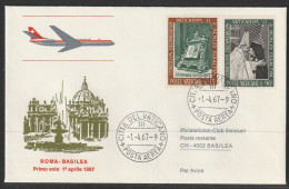 1967, Swissair, Erstflug, Cita Del Vaticano - Basel - Airmail