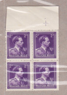 1944 Nr 693** Zonder Scharnier,blokje Van 4,zegel Uit Reeks Leopold III.OBP 11 Euro. - 1936-1957 Offener Kragen