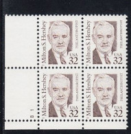 Sc#2933, Milton Hershey Great American Series 1995 Issue 32-cent Stamp Plate # Block Of 4 - Plaatnummers