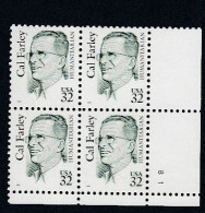 Sc#2934, Cal Farley Great American Series 1996 Issue 32-cent Stamp Plate # Block Of 4 - Números De Placas