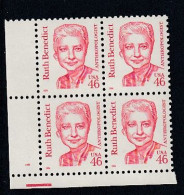 Sc#2938, Ruth Benedict Great American Series 1995 Issue 46-cent Stamp Plate # Block Of 4 - Plate Blocks & Sheetlets