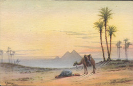 EGYPT - Prayer In The Desert At Sunrise, Near The Pyramids Of Giza - A. Bishai - No. 111 - Unused Postcard (01) - Pyramides