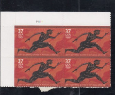 Sc#3863, Olympic Games Athens Greece, 2004 Issue 37-cent Stamp Plate # Block Of 4 - Plattennummern