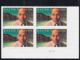 Sc#4866, Ralph Ellison Author, 2014 Issue, 91-cent Stamp Plate # Block Of 4 - Números De Placas