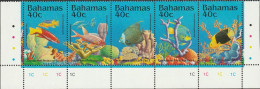 THEMATIC FAUNA:  MARINE LIFE. ENVIRONMENT PROTECTION      STRIP Of 5v+MS    -   BAHAMAS - Marine Life