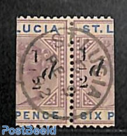 Saint Lucia 1891 Pair Of 2x 1/2 On 6d, Used, Used Stamps - St.Lucia (1979-...)