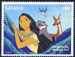 450 Ghana Disney Movie Pocahontas Deer Biche Raton Laveur Raccoon MNH ** Neuf SC (GHA-111c) - Indiens D'Amérique