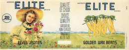 ÉTIQUETTES - MARQUE ELITE BRAND - FÈVES JAUNES - GOLDEN WAX BEANS - 20 OZS CANADA - DIMENSION 10.5 X 28 Cm - - Fruit En Groenten