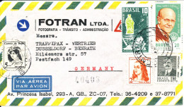 Brazil Registered Air Mail Cover Sent To Germany Topic Stamps - Posta Aerea