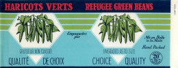 ÉTIQUETTES - HARICOT VERTS - REFUGEE GREEN BEANS - 20 OZS CANADA - DIMENSION 11 X 27 Cm - - Fruits Et Légumes