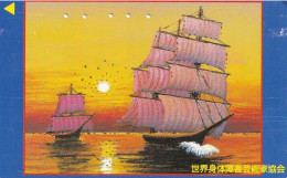 Japan Tamura 50u Old 110 - 187465 Sail Ships Sunset Partly Goild Foil Disabled Art - Giappone