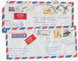 1984 -86  2x Registered EXPRESS Sri Lanka COVERS Air Mail To GB Reg & Express Label Stamps Bird Deer - Sri Lanka (Ceylon) (1948-...)