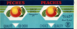 ÉTIQUETTES - PÊCHES, SIROP ÉPAIS - PEACHES, HEAVY SYROP - 20 OZS CANADA - DIMENSION 11 X 28 Cm - - Fruits Et Légumes