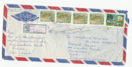 1991 Registered CROWN APO MOUNT LAVIN Sri Lanka COVER Multi FISH Stamps AIRCRAFT Pic  Air Mail To GB Reg Label Aviation - Sri Lanka (Ceylon) (1948-...)