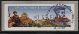 Atms, Lisa1, 0.66€, JACQUES CARTIER, Obl. 1er Jour. 5/11/2015. Percé, Quebec, CANADA. 69ème Salon Philatélique D'automne - 2010-... Vignettes Illustrées