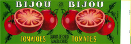 ÉTIQUETTES - BIJOU BRAND TOMATOES - BIJOU MARQUE TOMATES - - 28 OZS CANADA - DIMENSION 11 X 33 Cm - - Fruits Et Légumes