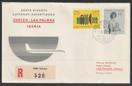 1968, Iberia, Erstflug, Liechtenstein - Las Palmas Spain - Luftpost