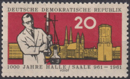 1961 DDR, ** Mi:DD 834 Yt:DD 550, Chemiker Und Stadtbild Aus Halle, Burg, 1000 Jahre Halle A. D. Saale - Chemistry