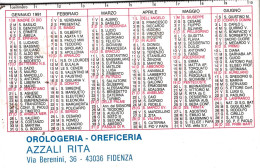 Calendarietto - Agir Watch - Orologeria - Oreficeria - Azzari Rita - Fidenza - Anno 1991 - Petit Format : 1991-00