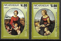 NICARAGUA     -     Aéros   -    2  MADONNES   /   RAPHAEL   . -    Oblitérés - Madones