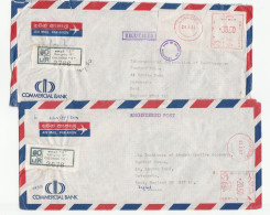 2x Registered 1987-88 COMMERCIAL BANK  Sri Lanka COVER  METER Stamps Air Mail To GB Reg Label - Sri Lanka (Ceylon) (1948-...)