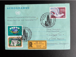 UNITED NATIONS VIENNA 1987 REGISTERED SPECIAL FLIGHT AEROGRAMME WIEN TO BERLIN 24-09-87 OSTERREICH AUSTRIA EINSCHREIBEN - Cartas & Documentos