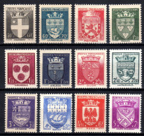 1942 Y&T No 553 à 564 SÉRIE ARMOIRIES DE VILLES NEUF SANS CHARNIÈRE LUXE COTE 60 Euros - 1941-66 Wappen