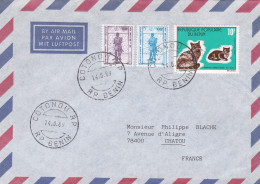 BENIN-1989--Lettre De COTONOU Pour CHATOU-78 (France)....timbres Divers Dont Chats  Sur Lettre.... Cachet - Bénin – Dahomey (1960-...)