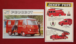 2 CPM - Pompiers - Jouets  Dinky Toys, Auto, Voiture Fourgonnette 2cv, Auto échelle , Camion Berliet   /  Peugeot J7 - Brandweer