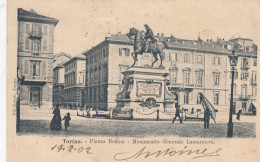 TORINO-PIAZZA BODONI-MON. AL GENERALE LAMARMORA CARTOLINA VIAGGIATA IL 19-2-1902-RETRO INDIVISO - Places