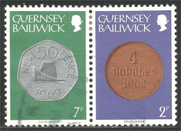 468 Guernsey 2p 7p Coin Pièce De Monnaie Se-tenant (GUE-65b) - Guernesey