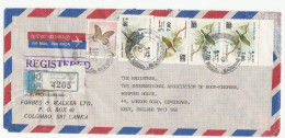 SLAVERY Registered SLAVE ISLAND Sri Lanka COVER Multi Stamps  Bird Butterfly 1987 Air Mail To GB Reg Label - Sri Lanka (Ceylon) (1948-...)