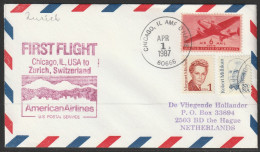 1987, American Airlines, First Flight Cover, Chicago AMF - Zürich - 3c. 1961-... Briefe U. Dokumente