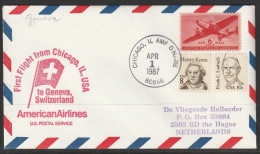 1987, American Airlines, First Flight Cover, Chicago AMF - Geneva - 3c. 1961-... Cartas & Documentos