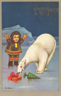 R. SCRILLI ? * CPA Illustrateur Italia Italien * Enfant Esquimaux Ours Blanc Bear * Bonne Année * Cadeau Sapin Banquise - Ours