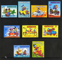 Antigua 1980, Disney, Year Of The Child, Car, Truck, Sidecar, , Bike, Train, 9val - Camions