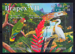 Brasile 1988, Ecologia, Parrots, Enron, Flower, Block - Papegaaien, Parkieten