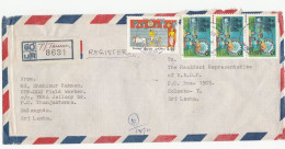 1989 Sri Lanka UNV DDS FIELD WORKER Thanjantenna PO To UNITED NATIONS Registered COVER Reg Label Multi Stamps - Sri Lanka (Ceylon) (1948-...)