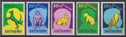 Suriname 1977 Huisdieren, Dog, Cat, Monkey, Rabbit, Parrot MNH/** Postfris - Surinam