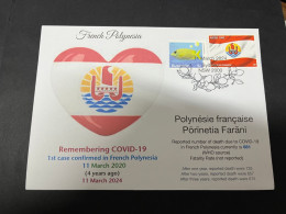 11-3-2024 (2 Y 43) COVID-19 4th Anniversary - French Polynesia - 10 March 2024 (with French Polynesia Flag Stamp) - Malattie
