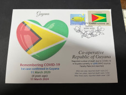 11-3-2024 (2 Y 43) COVID-19 4th Anniversary - Guyana - 10 March 2024 (with Guyana UN Flag Stamp) - Disease