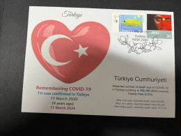 11-3-2024 (2 Y 43) COVID-19 4th Anniversary - Turkey (Türkiye) - 10 March 2024 (with Turkey Football Flag Stamp) - Medicine