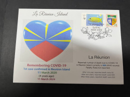 11-3-2024 (2 Y 43) COVID-19 4th Anniversary - La Réunion Island - 10 March 2024 (with La Réunion Flag Stamp) - Medicine