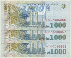 ROMANIA - 3 X 1.000 Lei ( Consecutive ) - 1998 - Pick 106 - Unc. - Série 003D - Wmk: Large, Sloping BNR - 1000 - Roumanie