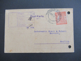 CSR / Sudetenland 1919 Hradschin / Mucha Auf Orts PK Teplitz Schönau Abs. Beer & Perutz & Söhne - Lederwerke - Storia Postale