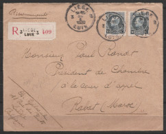 L. Recommandée Affr. N°211x2 Càd LIEGE 3/30 I 1922 Pour RABAT (Maroc) - 1921-1925 Small Montenez