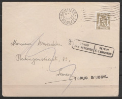 L. Affr. N°420 Flam. BRUXELLES 1/21 X 1943 Pour LEUVEN - Griffe "TERUG BRUSSEL" - [TERUG AAN AFZENDSER/RETOUR A L'ENVOYE - 1935-1949 Piccolo Sigillo Dello Stato