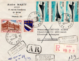 AFFRANCHISSEMENT COMPOSE SUR LETTRE RECOMMANDEE AR DE RIOM 1969 - Tarifas Postales